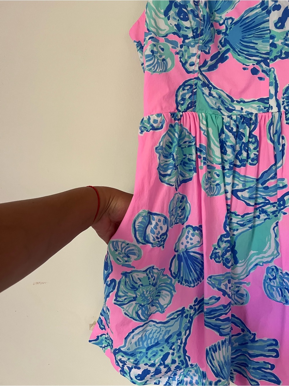 LILLY PULITZER Ardleigh Sun Dress Pink Blue Seashell Print Sz 16 Smocked Pockets - Picture 4 of 11